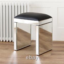 Venetian Mirrored Stool with Black Seat Pad Glass Dressing Table VEN05B