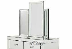 Venetian Silver Mirrored Dressing Table & Tri-fold Vanity Mirror & Stool Bedroom