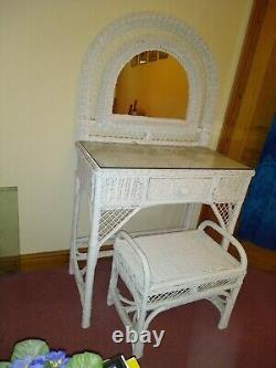 Vintage Dressing Table & Stool'Retro Chic' wicker & with glass top & mirror