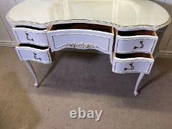 Vintage French Louis Style Dressing Table Triptic Mirror Protective Glass &Stool