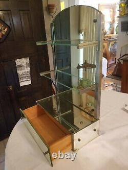 Vintage MCM All Mirror Table Top Vanity Dressing Mirror Drawer Glass Shelves