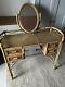 Vintage Mid Century Rattan Cane Bamboo Dressing Table Desk With Mirror Glass Top