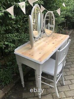 Vintage Pine Shabby Chic Dressing Table, Chair & Mirror Annie Sloan