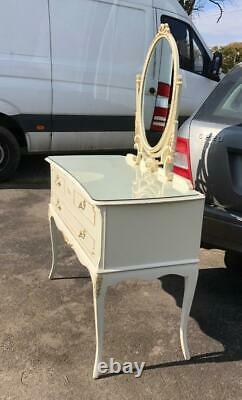 Vintage Shabby Chic French Louis Dressing Table Glass Top 2 Draws & Tilt Mirror