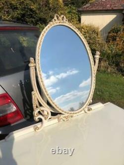 Vintage Shabby Chic French Louis Dressing Table Glass Top 2 Draws & Tilt Mirror