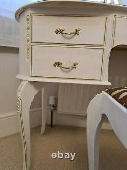 Vintage Shabby chic Louis Style Kidney Dressing Table with Glass Mirror Stool