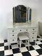Vintage Cream Painted Glass Topped Dressing Table Desk + Mirror & Stool Delivery