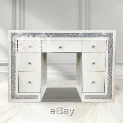 WHITE Mirrored Crushed Crystal 7 Drawer Dressing Table EXCLUSIVE