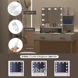 WOLTU Dressing Table Vanity Makeup Table With 10 LED Bulbs Mirror 2 Drawers