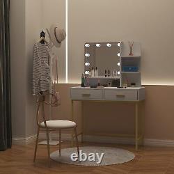 WOLTU Dressing Table Vanity Makeup Table With 10 LED Bulbs Mirror 2 Drawers