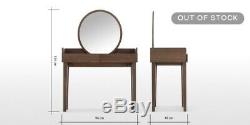 Walnut dressing table, glass top and round mirror. 2 draws. Xander from Made. Com