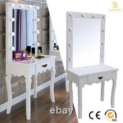 White 10 LED Light Mirror Bedroom Dressing Hollywood Vanity MakeUp Table Dresser
