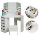 White Bedroom Dressing Table Desk With Glass Mirror 5 Storage Drawers And Stool