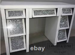 White Crush Mirror on Front 7 Drawer Dressing Table