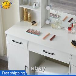 White Dressing Table 5 Drawers Vanity with LED Bulbs Hollywood Mirror And Stool UK