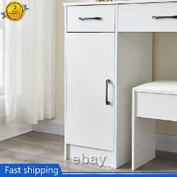 White Dressing Table 5 Drawers Vanity with LED Bulbs Hollywood Mirror And Stool UK