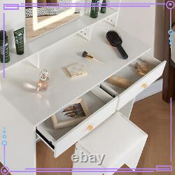 White Dressing Table Drawers Stool Set Vanity Makeup Desk LED Touch-Sreen Mirror