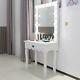 White Dressing Table, Led Bulbs Mirror Set Bedroom Makeup Desk Hollywood Style