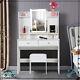 White Dressing Table Led Mirror Vanity Stool Set Makeup Desk & Storage Shelves