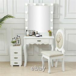 White Dressing Table Make Up Mirror Corner Vanity Desk with LED Lights Drawers Set
