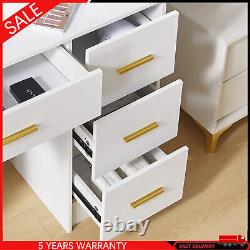 White Dressing Table Makeup Desk 4-Drawers Vanity Set With Hollywood Lights Mirror