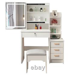 White Dressing Table Makeup Desk Stool Set with Drawers Mirror LED Light