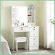 White Dressing Table Makeup Desk Vanity Set With Hollywood Led Lighted Mirror
