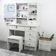 White Dressing Table Makeup Table With Sliding Mirror, Stool, 6drawers & 10led Blubs