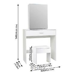 White Dressing Table Set Sliding Mirror 1 Drawer Makeup Storage Stool Office New