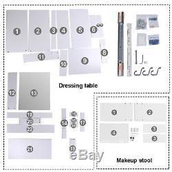 White Dressing Table Set Sliding Mirror 1 Drawer Makeup Storage Stool Office New