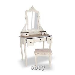 White Dressing Table Set Vanity Makeup Desk with Stool & Mirror Dressing Room