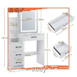 White Dressing Table Set with 4 Drawers Mirror +LED Light Bedroom Makeup Desk UK