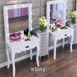 White Dressing Table Set with LED Lights Drawers Mirror Bedroom Makeup Desk Home