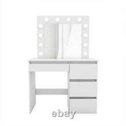 White Dressing Table Stool Set 12 LED Bulbs Mirror Makeup Desk Dresser Chair
