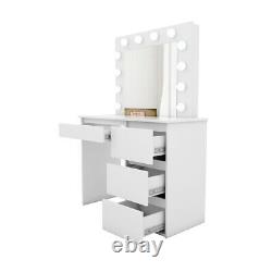 White Dressing Table Stool Set 12 LED Bulbs Mirror Makeup Desk Dresser Chair