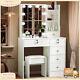 White Dressing Table Stool Set With Led Bulbs Light Mirror Vanity Make Up Desk