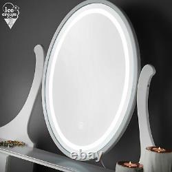 White Dressing Table Touch Mirror LED Light 5 Drawers Stool Set Makeup Desk
