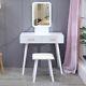 White Dressing Table Vanity Desk And Stool Set With Led Square Mirror 2 Drawers