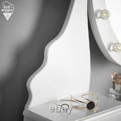 White Dressing Table Vanity Mirror LED Lights 5 Drawers Stool Bedroom Makeup Set