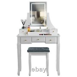 White Dressing Table Vanity Set Touch LED Mirror 5 Drawers Stool Makeup Desk