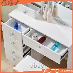 White Dressing Table Vanity Set with Stool Makeup LED Mirror Jewellery Organizer