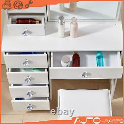 White Dressing Table Vanity Set with Stool Makeup LED Mirror Jewellery Organizer