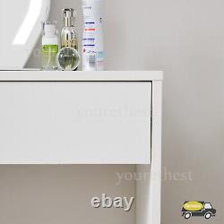 White Dressing Table With LED Dimming Irregular Mirror Vainty Table Makeup Desk