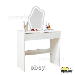 White Dressing Table With LED Dimming Irregular Mirror Vainty Table Makeup Desk