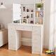 White Dressing Table With Led Light Mirror 10 Storage Shelves Vanity Makeup Desk