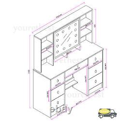 White Dressing Table With LED Light Mirror 10 Storage Shelves Vanity Makeup Desk