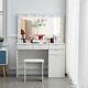 White Dressing Table With Led Makeup Desk Mdf With 4 Drawers Bedroom Modern