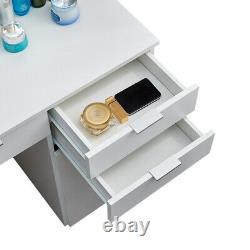 White Dressing Table With LED Makeup Desk MDF with 4 Drawers Bedroom Modern