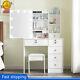 White Dressing Table With Led Mirror Drawers Vanity Makeup Desk Stool Set
