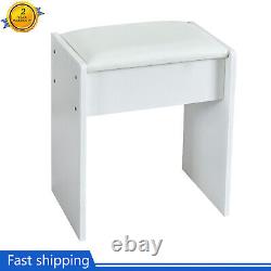 White Dressing Table With LED Mirror Drawers Vanity Makeup Desk Stool Set